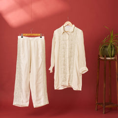 Mul Chand White with Green Thread Mukaish Coord